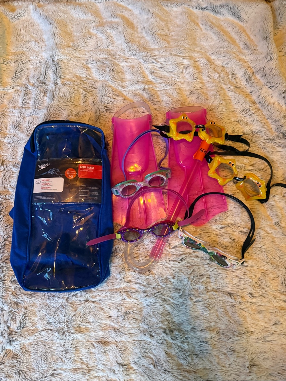 Lot of Speedo Swim Accessories Kids Goggles Flippers and Snorkle